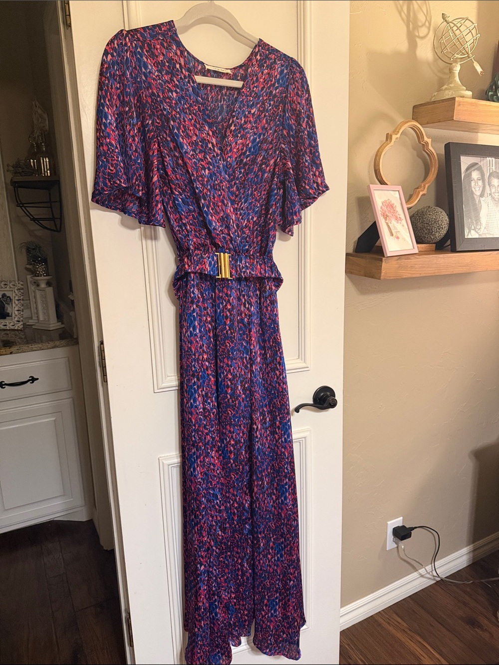 Velvet Heart Blue and Pink Printed Wrap Maxi with Belt Detail